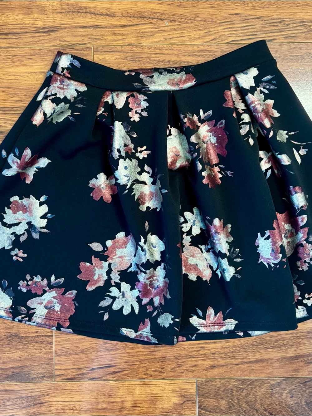 Charlotte Russe Black Skater Skirt with Rose Gold and Ivory Floral Print